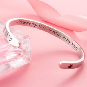 Raysunfook Once by My Side Forever in My Heart Pet Sympathy Gift Bracelet Pet Remembrance Jewelry Dog Memorial Cuff Loss of Pet Gifts (Bangle - Once by my side, forever in my heart)