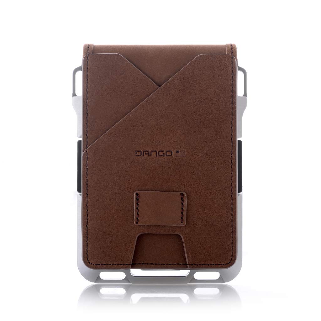 Dango Slim Minimalist Wallet for Men - RFID Blocking - Leather- Bifold, Rawhide/Raw Aluminum