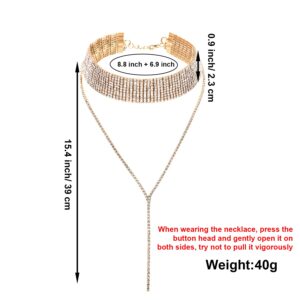 meekoo 2 Pieces Rhinestone Tassel Choker Necklace Multilayer Wide Collar Necklaces Tassel Chain Necklaces for Women Favor