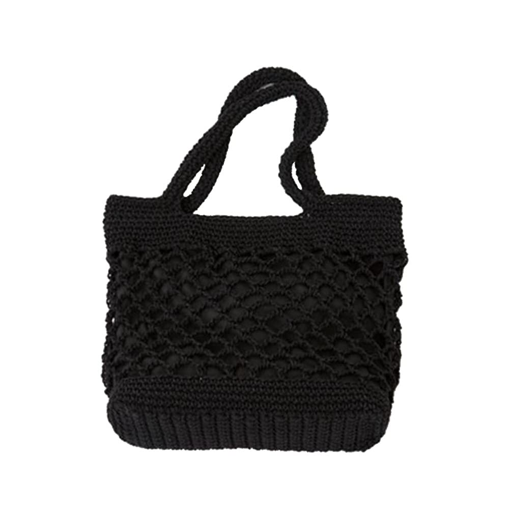 Black Straw Shoulder Tote Crochet Beach Bag Woven Handbag & Purse Handmade for Women