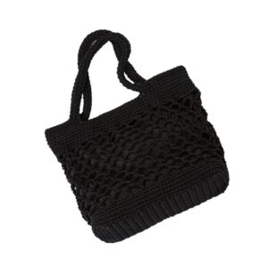 Black Straw Shoulder Tote Crochet Beach Bag Woven Handbag & Purse Handmade for Women