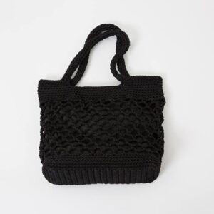 Black Straw Shoulder Tote Crochet Beach Bag Woven Handbag & Purse Handmade for Women