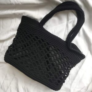 Black Straw Shoulder Tote Crochet Beach Bag Woven Handbag & Purse Handmade for Women