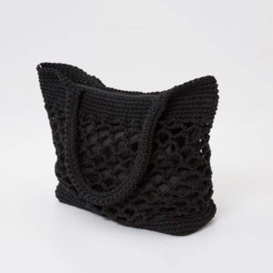 Black Straw Shoulder Tote Crochet Beach Bag Woven Handbag & Purse Handmade for Women