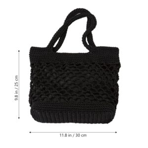 Black Straw Shoulder Tote Crochet Beach Bag Woven Handbag & Purse Handmade for Women