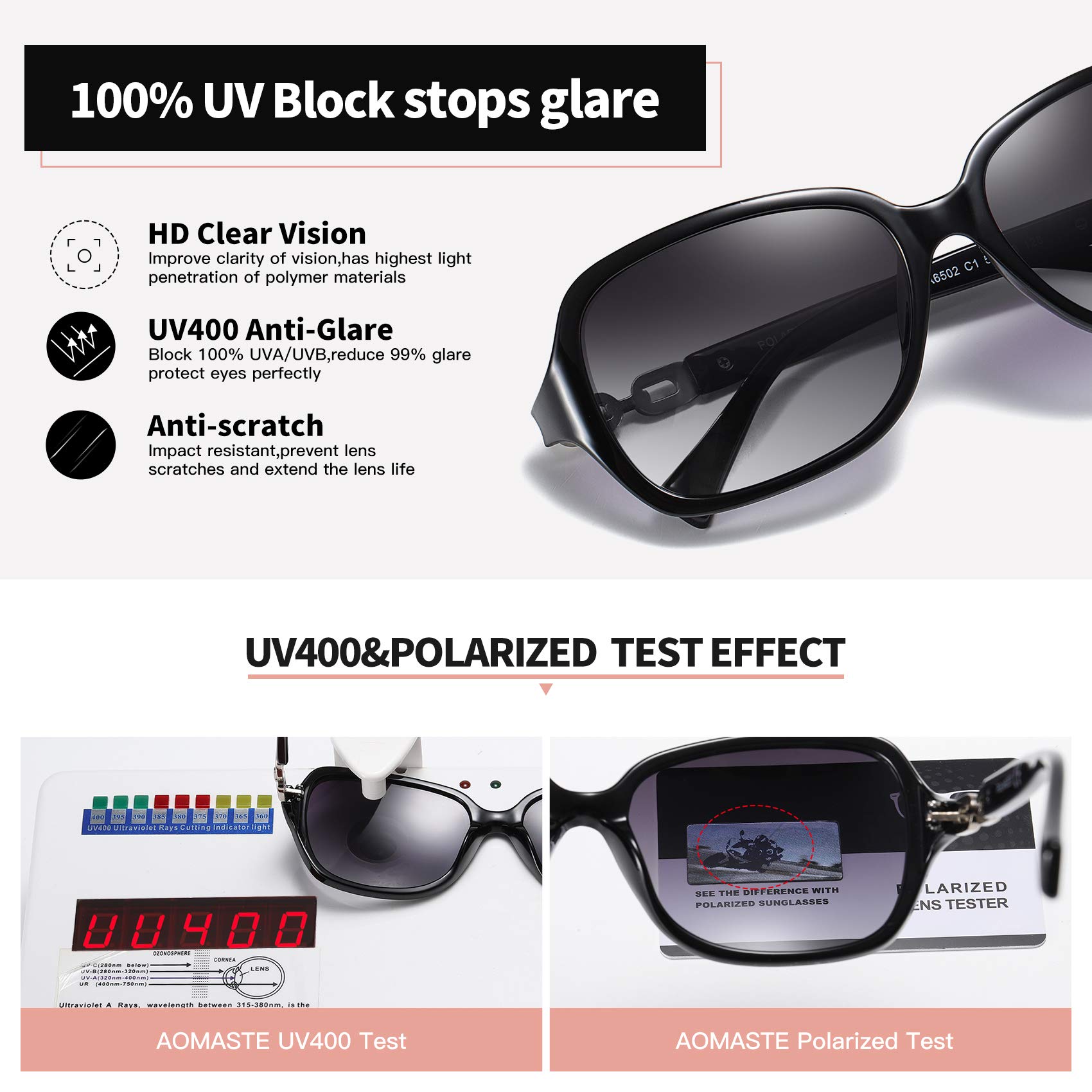 AOMASTE Retro Square Polarized Sunglasses for Women UV400 Protection Driving Outdoor Eyewear