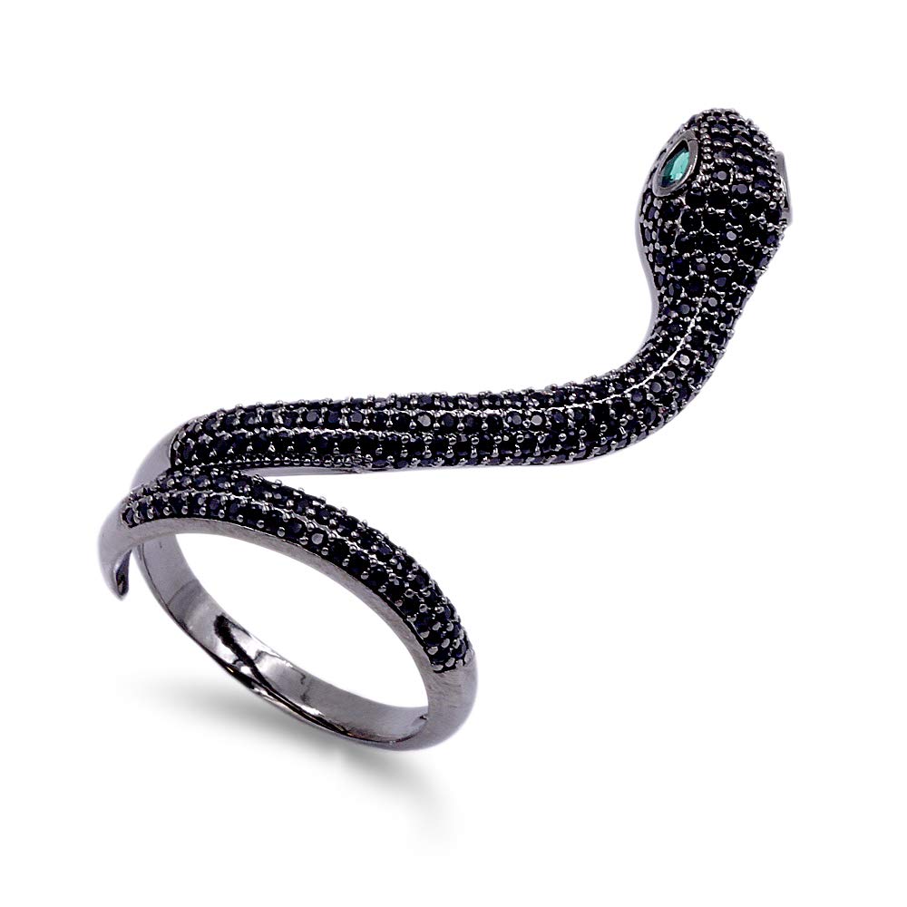 Lavencious Snake Design with AAA CZ Stones Adjustable Statement Rings Cocktail Rings for Women (Jet Black)