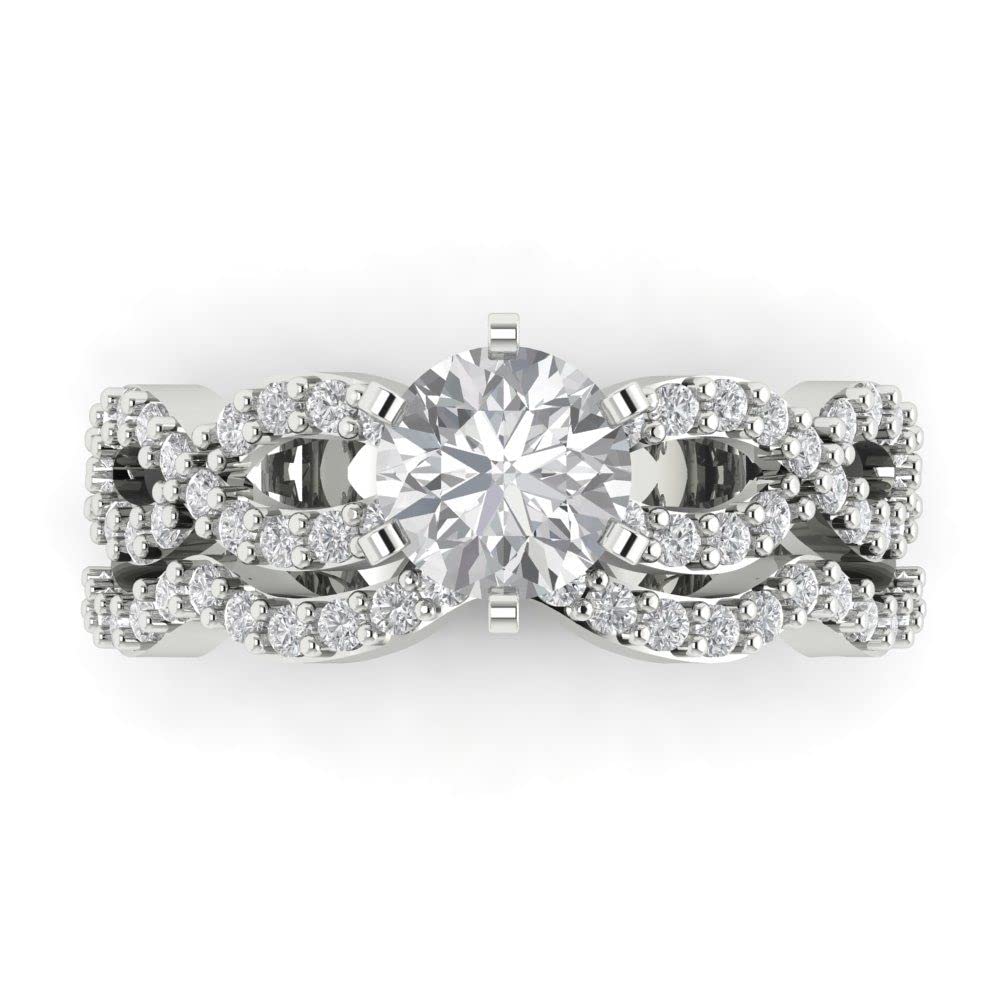 Clara Pucci 1.55ct Round Cut Halo Solitaire Stunning Moissanite Engagement Promise Anniversary Bridal Ring Band set 14k White Gold 10.5