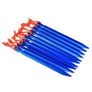 Tent Stake Pegs Pack of 10 with 44m Reflective Lines Ropes and 4 Line Cord Adjuster Stakes for Camping Hiking (Blue)