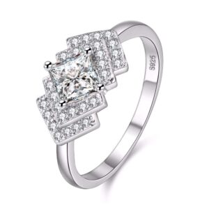 Uloveido Princess Cut Lab Created Diamond Wedding Engagement Ring Square CZ Rings Anniversary Party Prom Gifts (Size 9) WX015