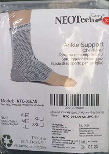 NeoTech Care Ankle Support Brace - Breathable - Men, Women, Right or Left - Gray (Size L, 1 Pair)