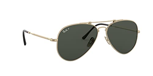 Ray-Ban RB8125M Titanium Aviator Sunglasses, Gold Demigloss/Polarized G-15 Green, 58 mm