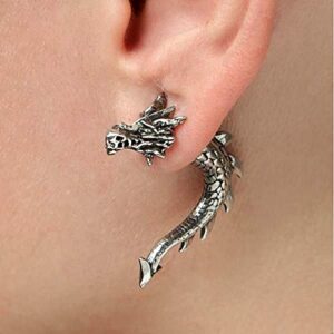 COCHARM 2PCS Ear Stud Fake Ear Gauges Burning Silver 3D Dragon Unique Style Fake Ear Gauge Earrings 18G Ear Gauges