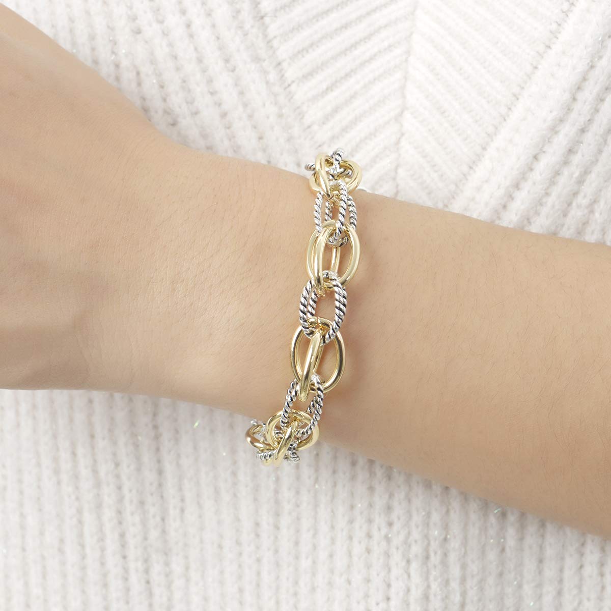 UNY JEWEL Bracelet Designer Brand Inspired Antique Women Jewelry Double Twisted Cable Link Wire Vintage Valentine Christmas Gift (2 Tone)