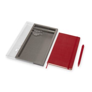 Moleskine Classic Hard Cover Ruled Notebook & Go Pen Bundle, Scarlet Red, Large (5" x 8.25") 240 Pages