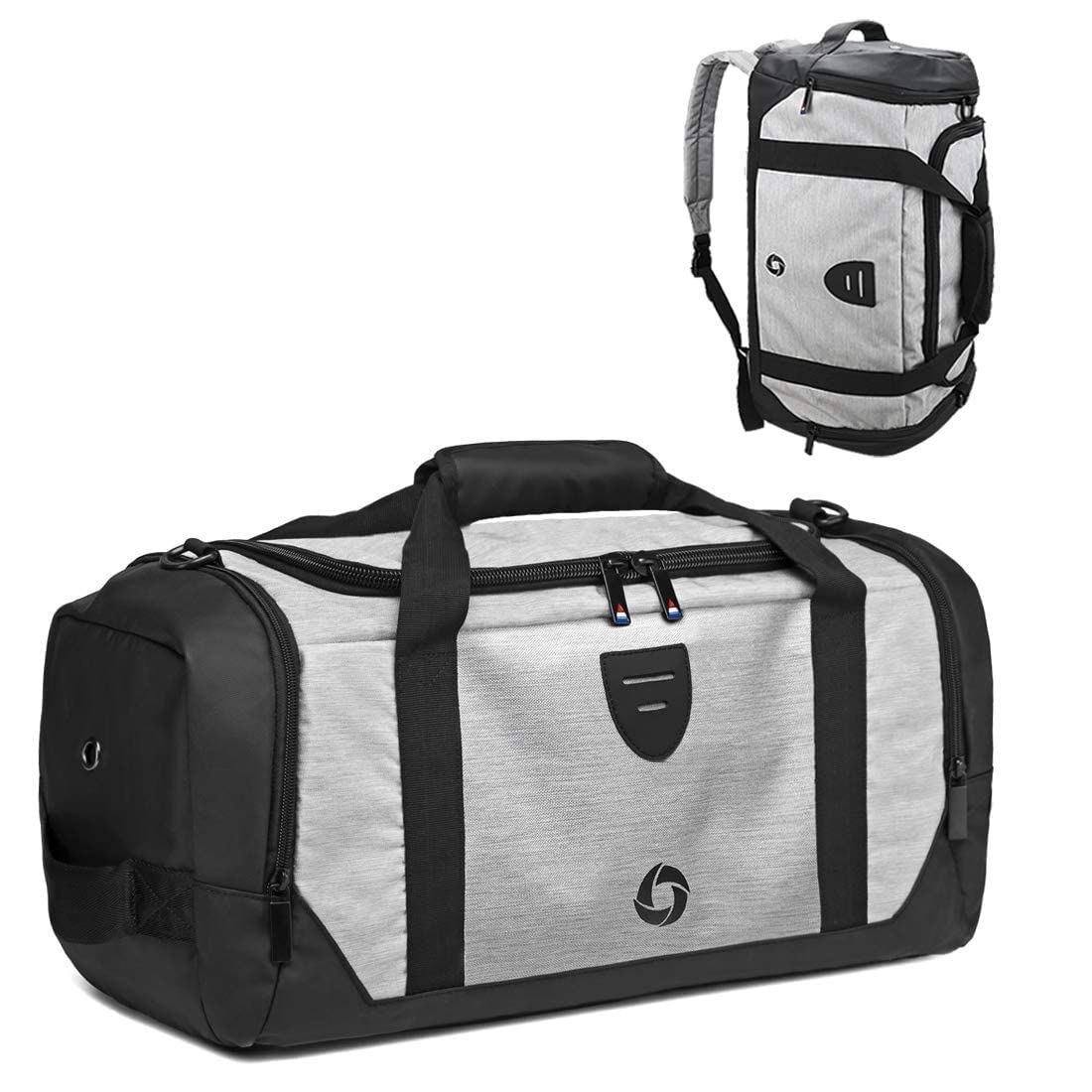 Gym Duffle Bag Backpack Waterproof Sports Duffel Bags Travel Weekender Bag for Men Women Overnight Bag with Shoes Compartment Grey