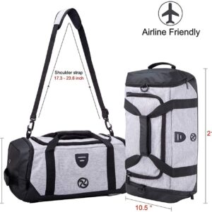 Gym Duffle Bag Backpack Waterproof Sports Duffel Bags Travel Weekender Bag for Men Women Overnight Bag with Shoes Compartment Grey