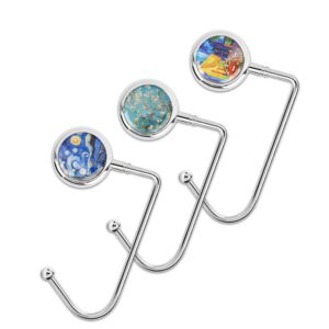 cheliz purse hook set of 3 - hanger table hanger holder womens bag storage (long3-van gogh)