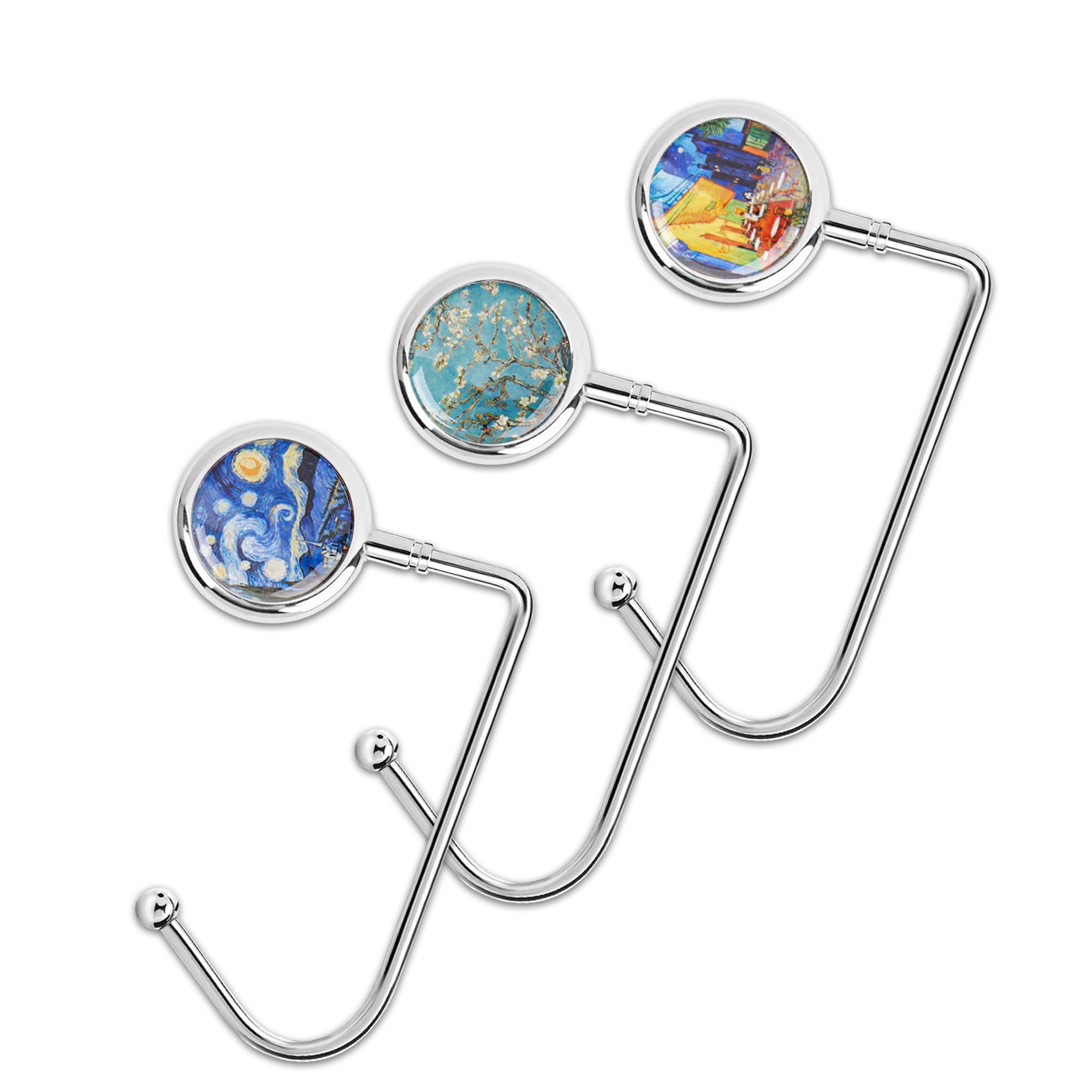 Cheliz Purse Hook Set of 3 - Hanger Table Hanger Holder Womens Bag Storage (long3-Van Gogh)