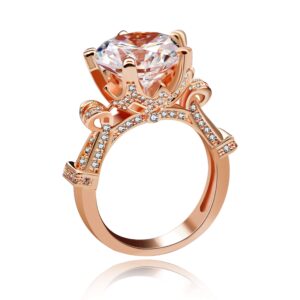 uloveido rose gold plated round cz simulated diamond solitaire wedding bridal engagement rings for women (size 8) y127