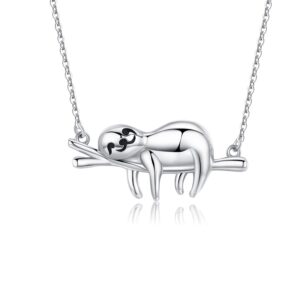 justkidstoy mother's day gifts sloth necklace for women sterling silver “slow down be happy” sloth pendant necklace cute animal jewelry gifts for daughter