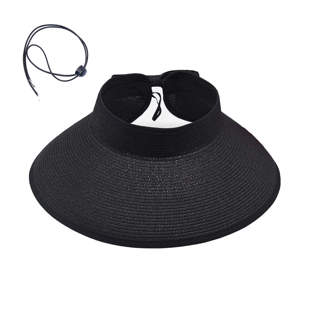 Sun Visor Hats Summer Wide Brim Clip on Beach Adjustable Large Brim Cap Golf Hat for Women… Black