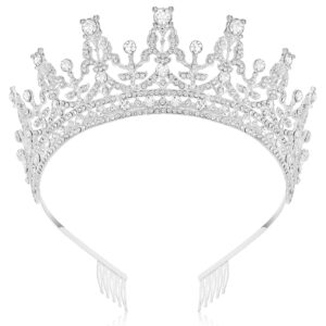 makone silver crystal tiaras crowns for women, headband queen crown with comb for girls bridal wedding birthday prom christmas halloween party