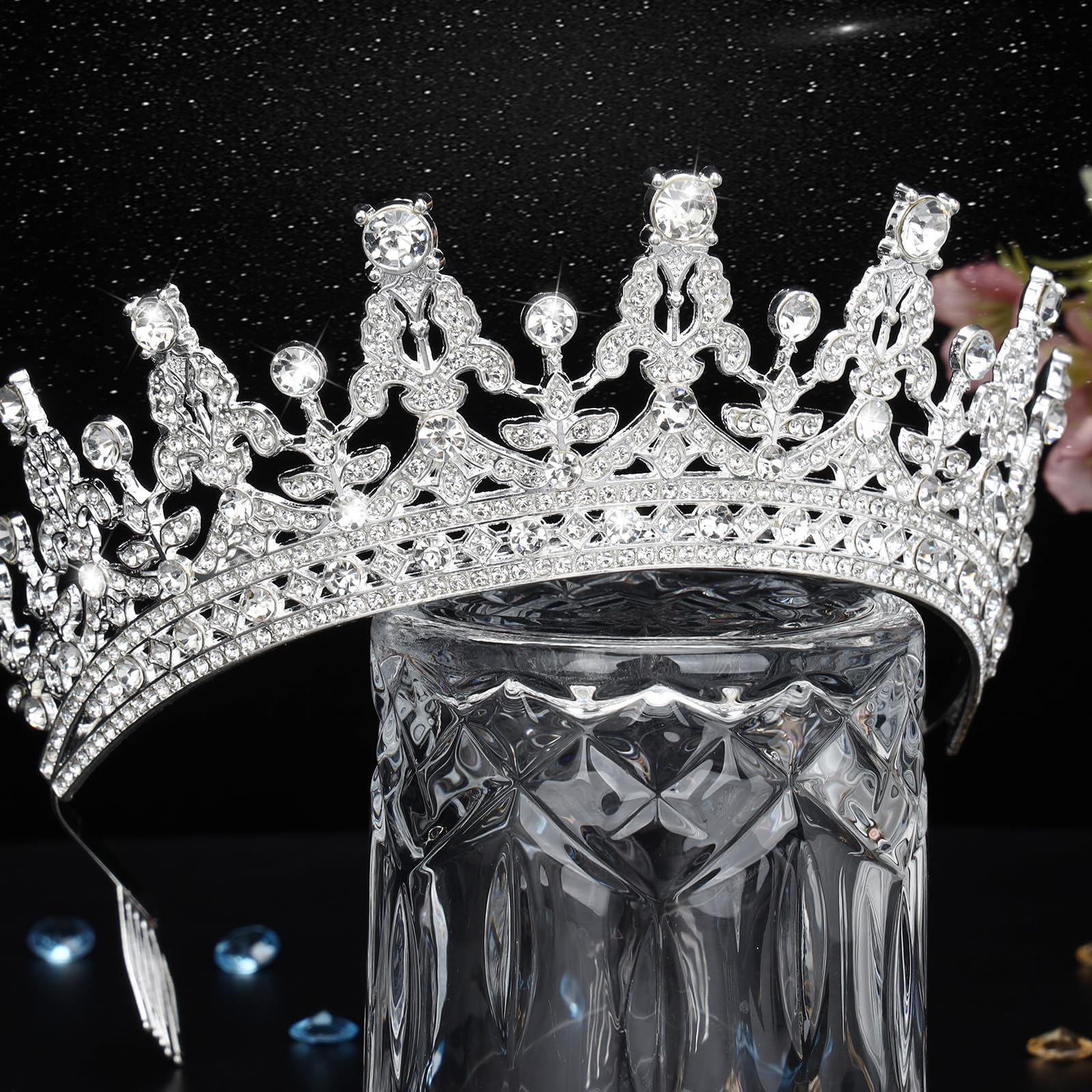 Makone Silver Crystal Tiaras Crowns for Women, Headband Queen Crown with Comb for Girls Bridal Wedding Birthday Prom Christmas Halloween Party