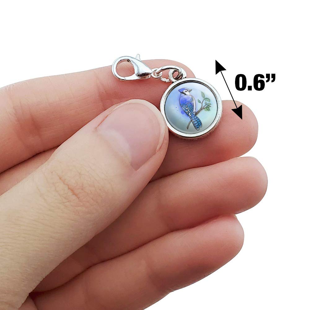 Blue Jay Watercolor Northeastern Bird Antiqued Bracelet Pendant Zipper Pull Charm with Lobster Clasp