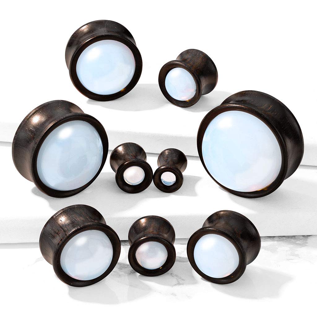 Pierced Owl Synthetic Opal Center Front-Facing Natural Ebony Wood Saddle Plugs, Sold as Pair (19mm (3/4"))