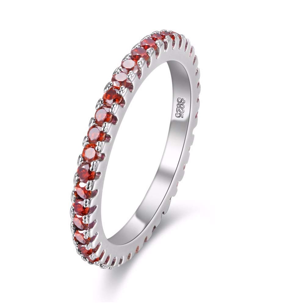 Uloveido 2mm Round CZ Crystal Stackable Ring Eternity Bands for Women CZ Anniversary Ring for Wife (Red, Size 9) Y115