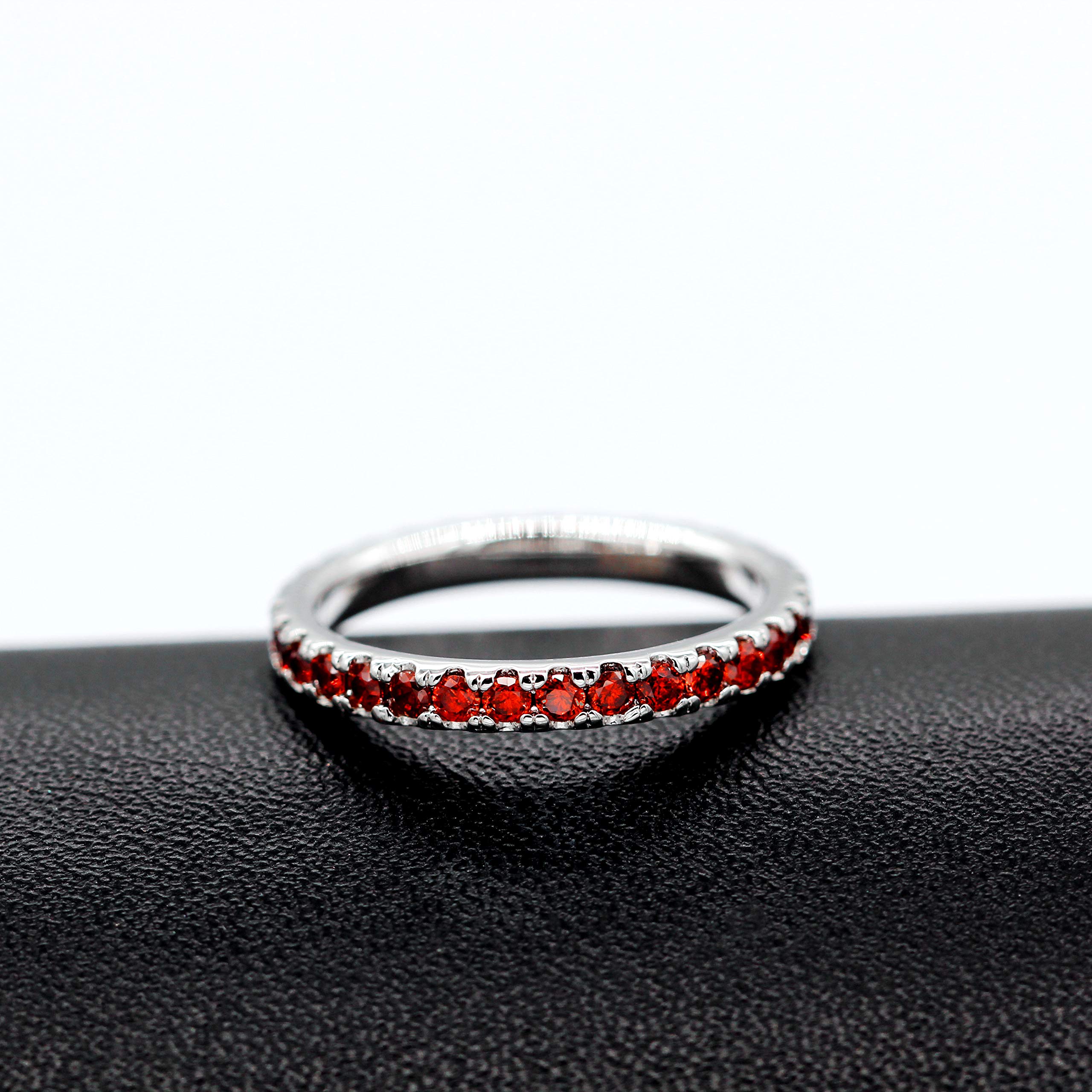 Uloveido 2mm Round CZ Crystal Stackable Ring Eternity Bands for Women CZ Anniversary Ring for Wife (Red, Size 9) Y115