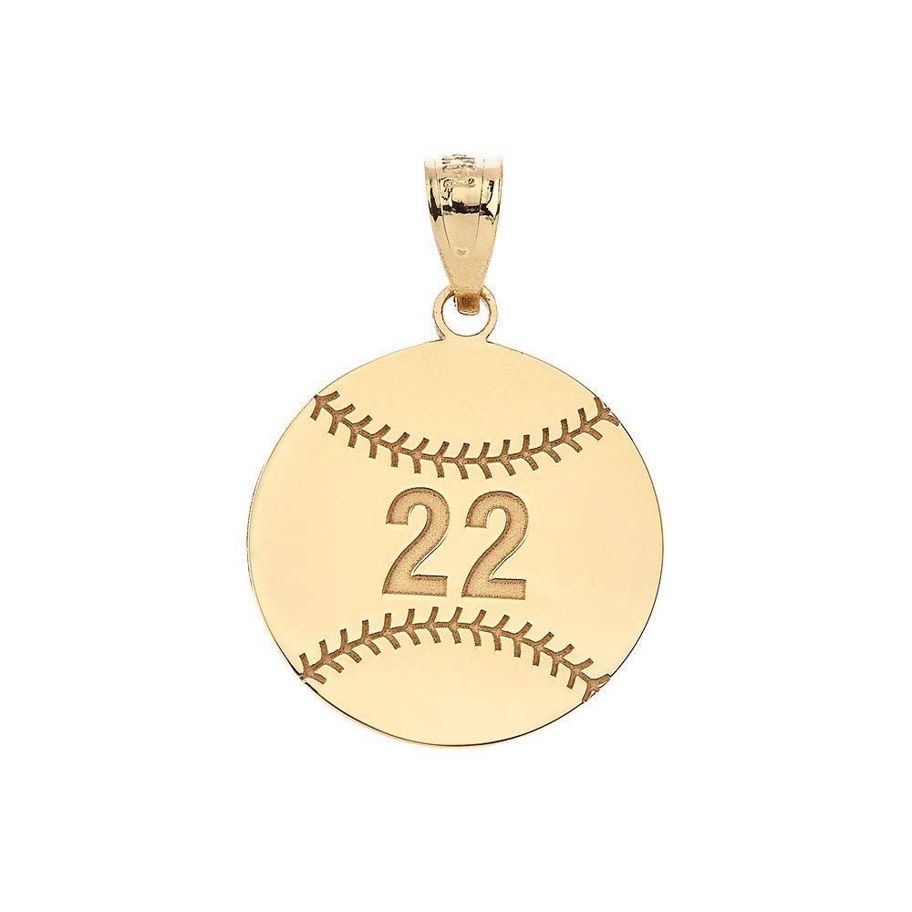 Sports Charm Certified 14k Yellow Gold Personalized Baseball/Softball Pendant with Your Name and Number