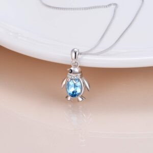 AOBOCO Aquamarine Blue Penguin Necklace for Women Penguin Necklace for Women Sterling Silver Penguin Jewelry Gift for Daughter