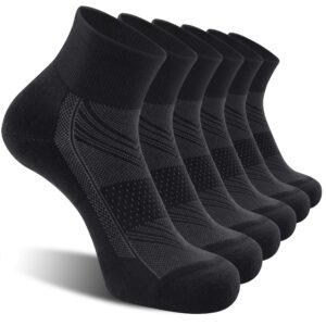 celersport 6 pack men's ankle socks with cushion, sport athletic running socks, black, x-large