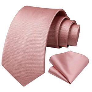 hisdern mens ties pink ties for men formal necktie with pocket square set satin silk dusty rose gold neck tie set classic blush tie handkerchiefs for wedding