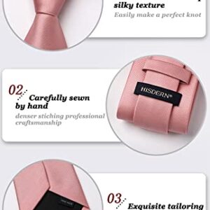 HISDERN Mens Ties Pink Ties for Men Formal Necktie with Pocket Square Set Satin Silk Dusty Rose Gold Neck Tie Set Classic Blush Tie Handkerchiefs for Wedding