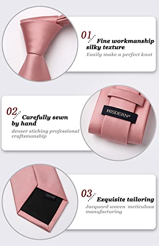 HISDERN Mens Ties Pink Ties for Men Formal Necktie with Pocket Square Set Satin Silk Dusty Rose Gold Neck Tie Set Classic Blush Tie Handkerchiefs for Wedding