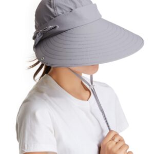 icolor Women Sun Cap Finshing Hats UPF+50 Detachable Face Mask Neck Flap Visor Wide Brim Sun Protection Hiking Hats Light Gray