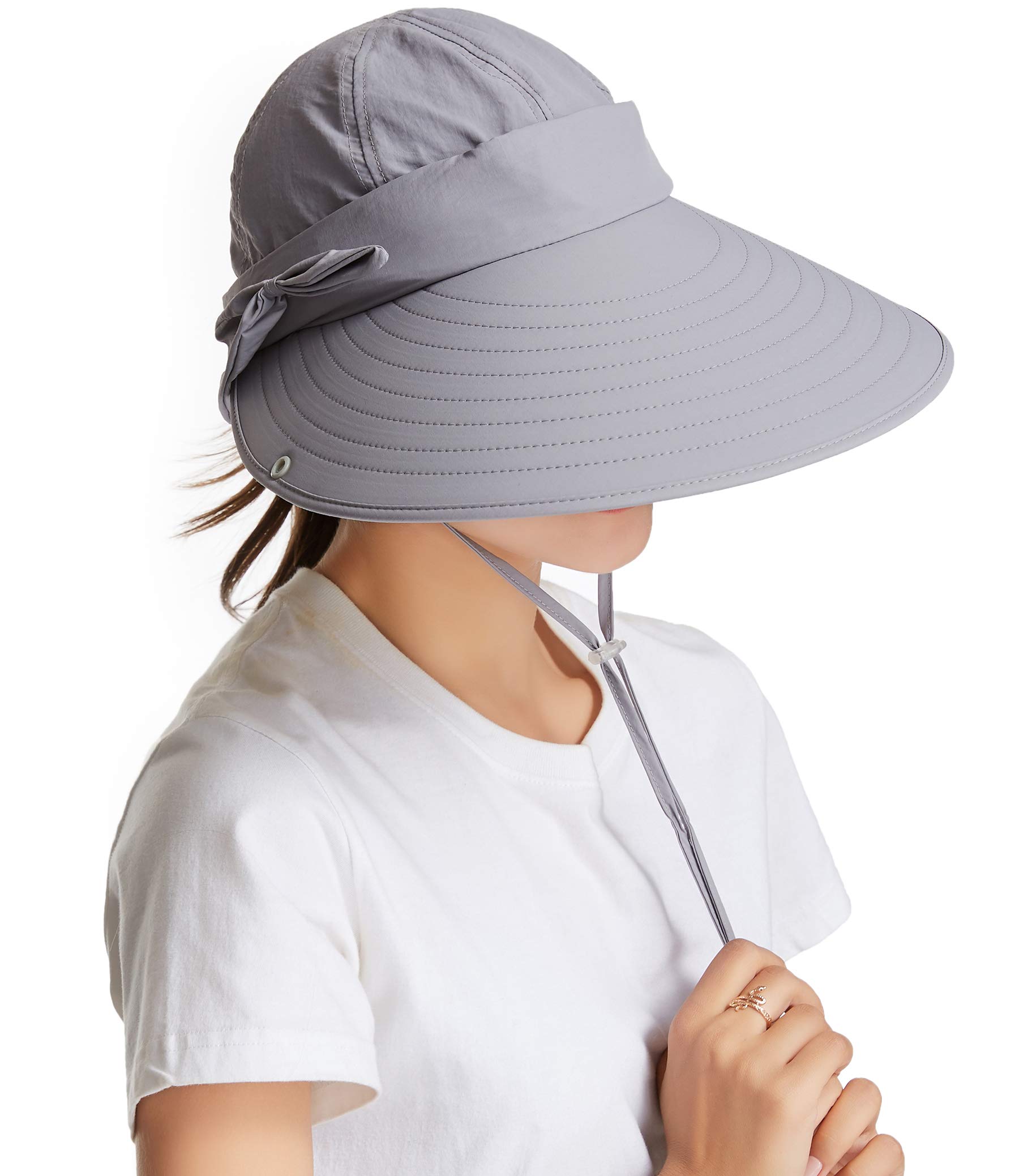 icolor Women Sun Cap Finshing Hats UPF+50 Detachable Face Mask Neck Flap Visor Wide Brim Sun Protection Hiking Hats Light Gray