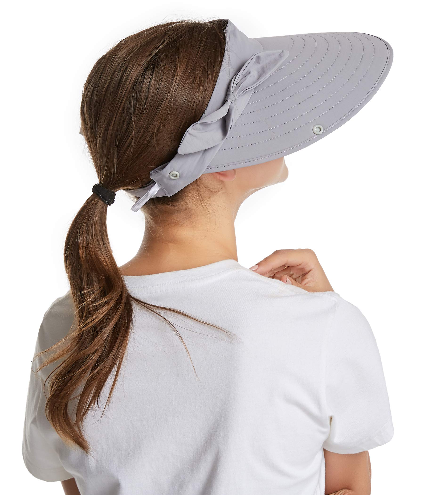 icolor Women Sun Cap Finshing Hats UPF+50 Detachable Face Mask Neck Flap Visor Wide Brim Sun Protection Hiking Hats Light Gray