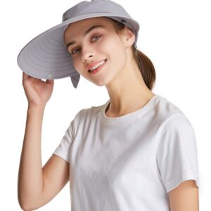 icolor Women Sun Cap Finshing Hats UPF+50 Detachable Face Mask Neck Flap Visor Wide Brim Sun Protection Hiking Hats Light Gray