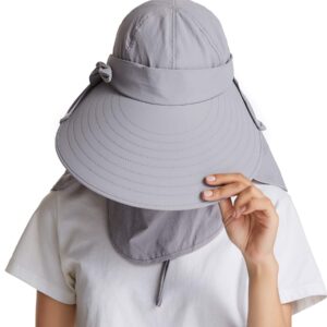 icolor Women Sun Cap Finshing Hats UPF+50 Detachable Face Mask Neck Flap Visor Wide Brim Sun Protection Hiking Hats Light Gray