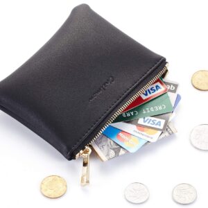 Chelmon Vegan Leather Coin Purse Pouch Change Purse With Zipper For Men Women (Black Up)