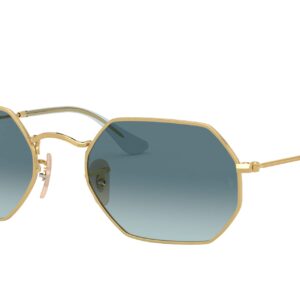 Ray-Ban RB3556N Octagonal Flat Lens Sunglasses, Gold/Blue Gradient Grey, 53 mm