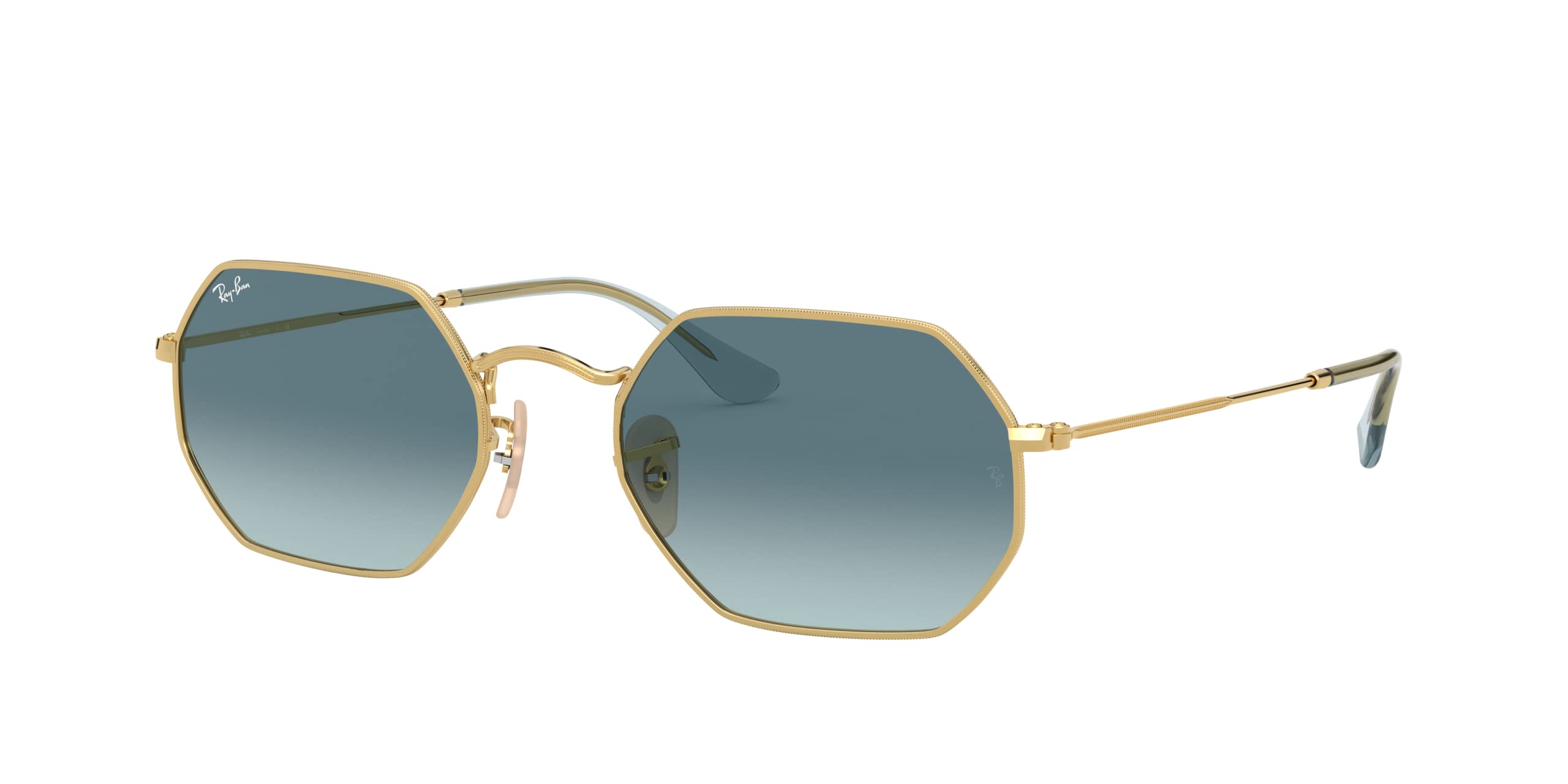 Ray-Ban RB3556N Octagonal Flat Lens Sunglasses, Gold/Blue Gradient Grey, 53 mm