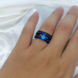 ringheart 2 Rings His and Hers Couple Rings Bridal Sets Black Gold Filled Blue Cz Womens Wedding Ring Sets Man Tungsten Carbide Ring Band