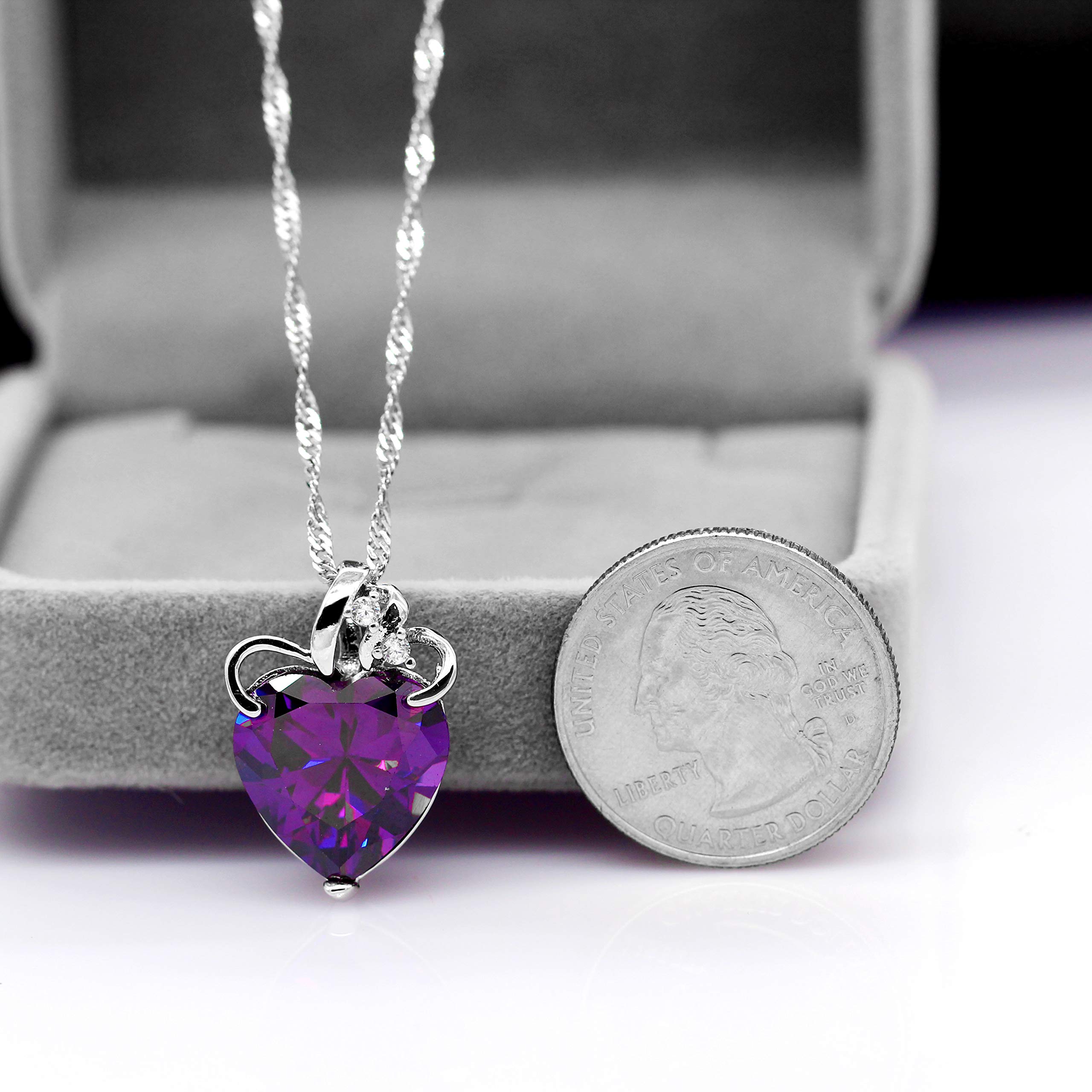 Uloveido Womens Purple Crystal Heart Pendant Necklace for Girls Women White Gold Plated Fashion Heart Jewelry for Mom Grandma Girlfriend N437