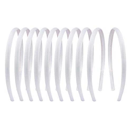 Suyegirl 20 PCS 1 CM White Plain Satin Headbands Fabric Hard Head Bands Solid Color White Hoop DIY Craft Hairbands Hair Pieces for Women Girls