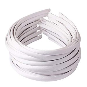 Suyegirl 20 PCS 1 CM White Plain Satin Headbands Fabric Hard Head Bands Solid Color White Hoop DIY Craft Hairbands Hair Pieces for Women Girls